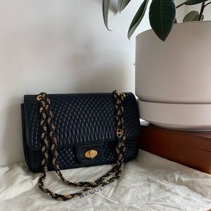 Bally quilted navy leather calfskin chain bag